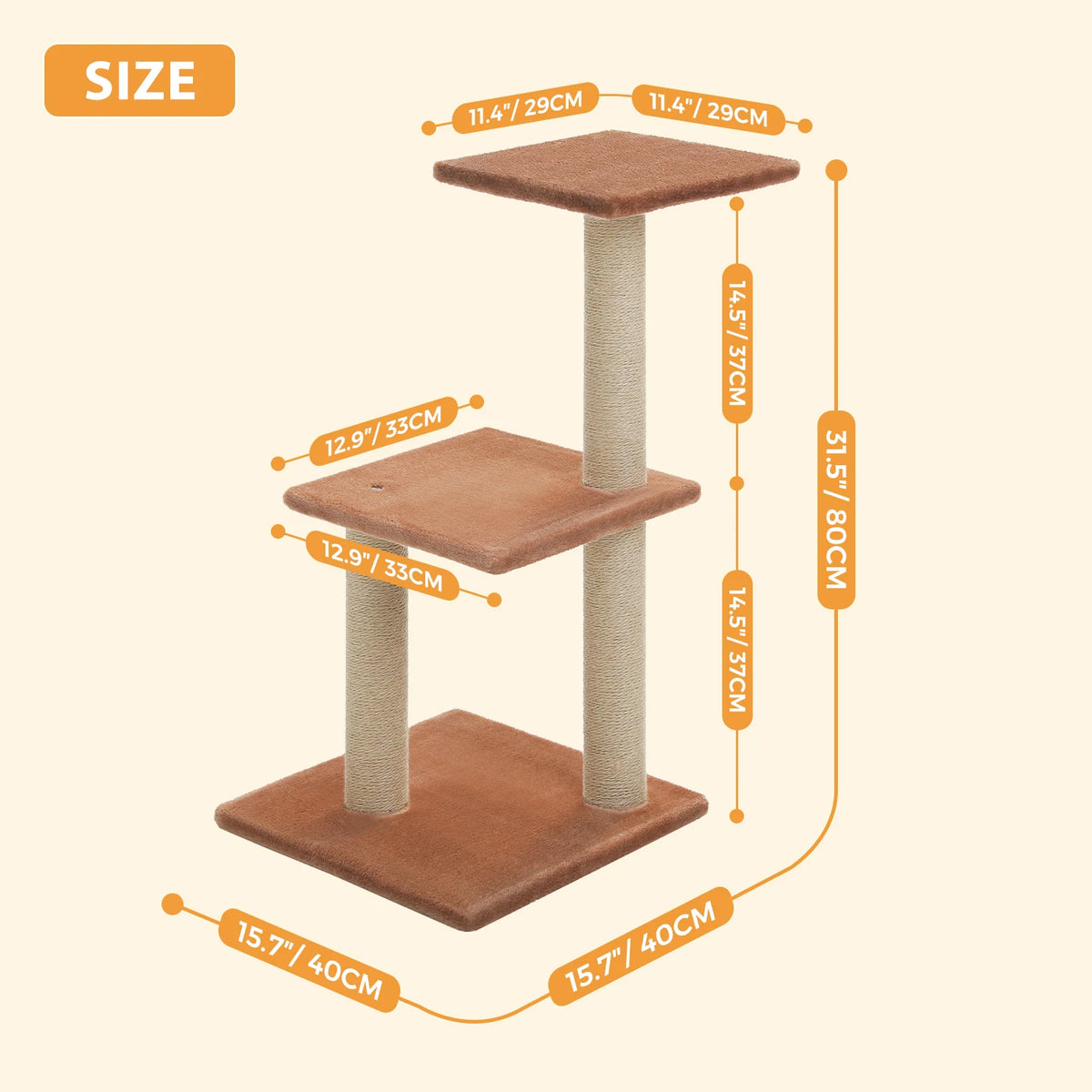 Small Cat Tree for Indoor Cats – 3-Tier Cat Tower with Scratching Posts, Cozy Hammock & Removable Top Perch
