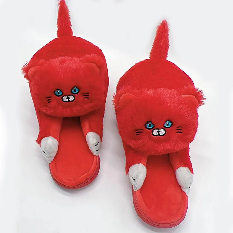 Hug Cat Slippers for Women, Cute Plush Winter House Shoes