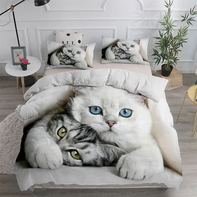 Custom Cat Photo Duvet Cover Set, Personalized Pet Print Bedding