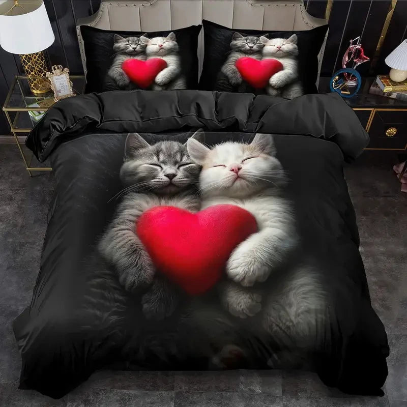 Bettbezug mit weißer Katze