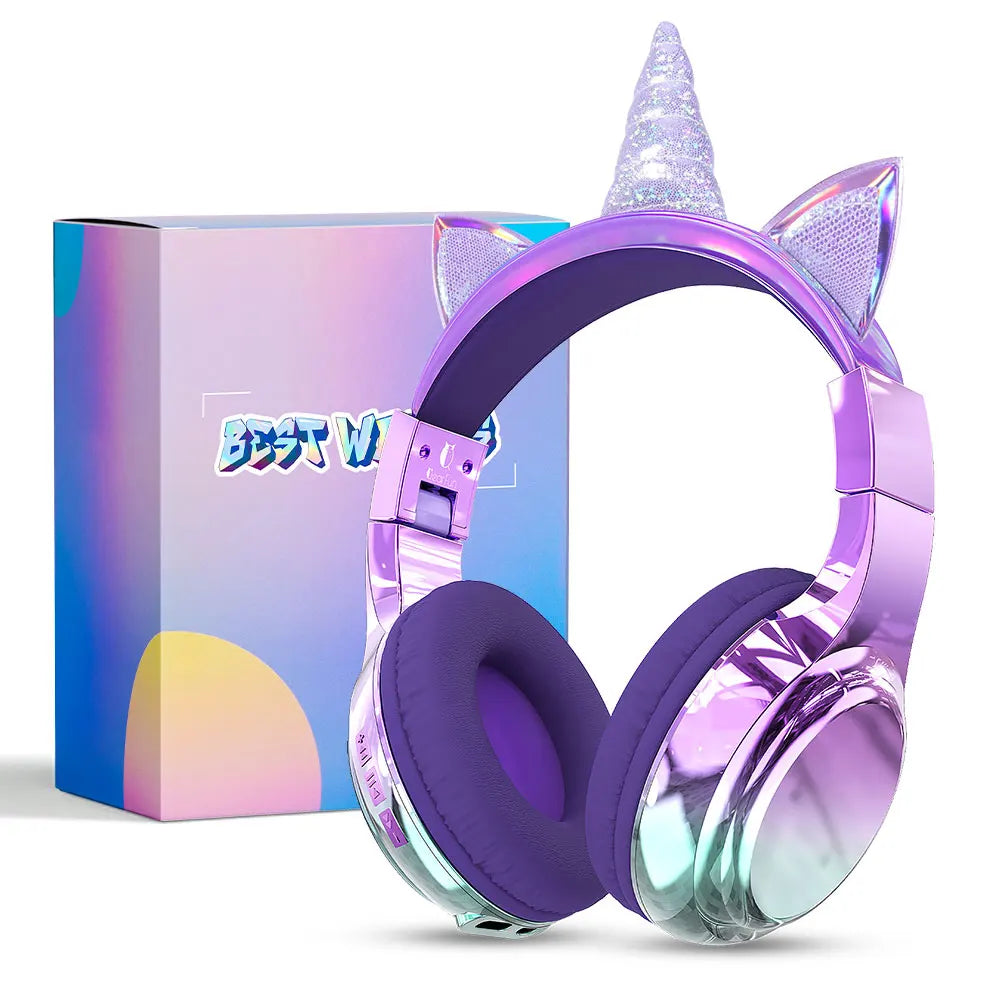 QearFun Cat Wallet Kids Bluetooth Headphones – Cat Ear & Unicorn Wireless Headset with Volume Limiting, 40mm Drivers & Mic
