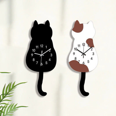 Swinging Tail Cat Wall Clock, Calico Cat Silhouette Clock