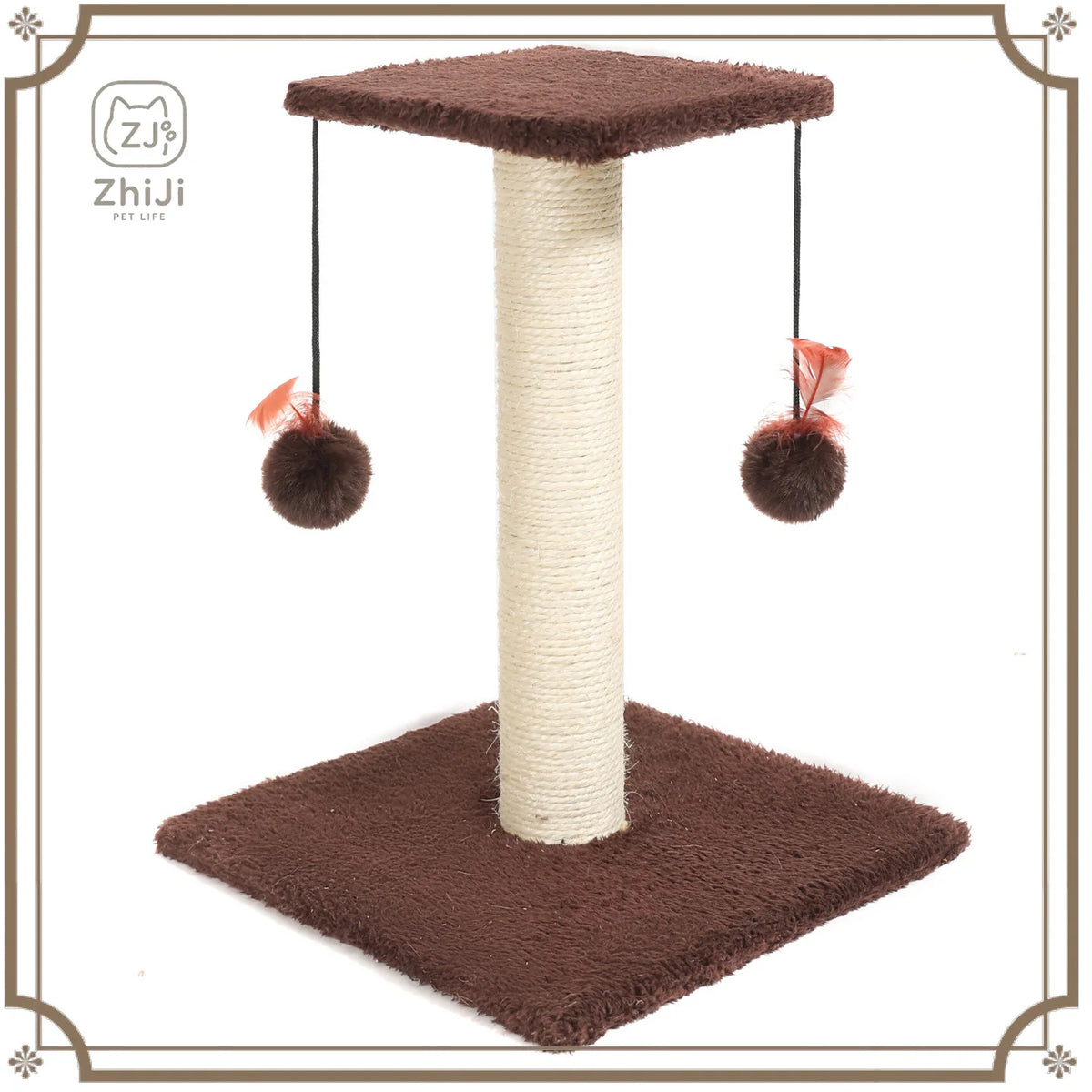 Basic Kitten Scratching Post With Top Perch and Two Hanging Ball Toys