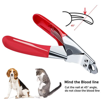Guillotine Cat Nail Clipper, Stainless Steel With Spring-Loaded Red Handles