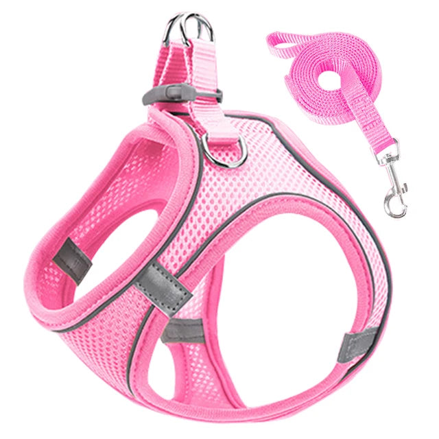 Step-In Cat Harness and Leash Set, Breathable Mesh Vest With Reflective Edges