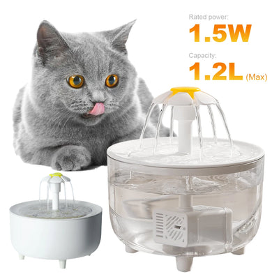 1.2L Flower Cat Water Fountain With 3 Flow Modes, USB Powered