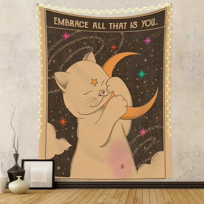 Tarot Cat Wall Hanging with Sun and Moon, 75 x 58 cm