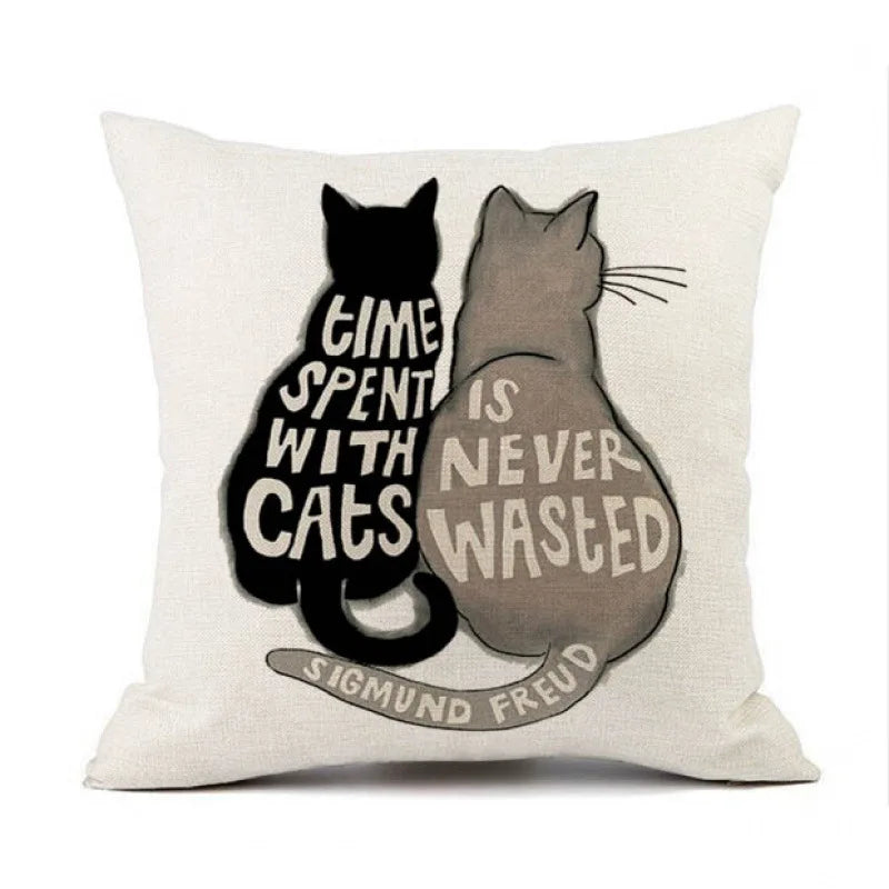 Cartoon Cat Cushion Cover, Peach Skin Throw Pillow Case 7 Sizes