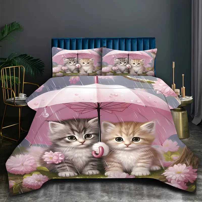Bettbezug mit weißer Katze
