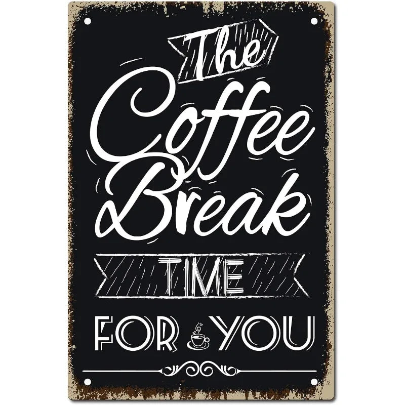 Coffee Cat Tin Sign, Retro Metal Kitchen and Cafe Wall Decor