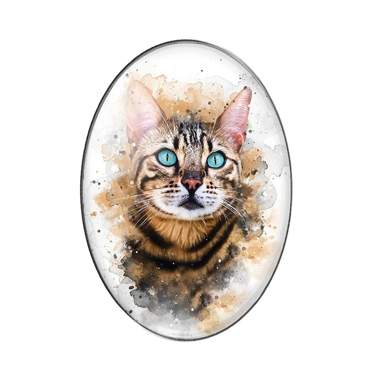 Persian Cat Glass Cabochons, 10 Pack Oval Photo Domes for DIY Jewelry
