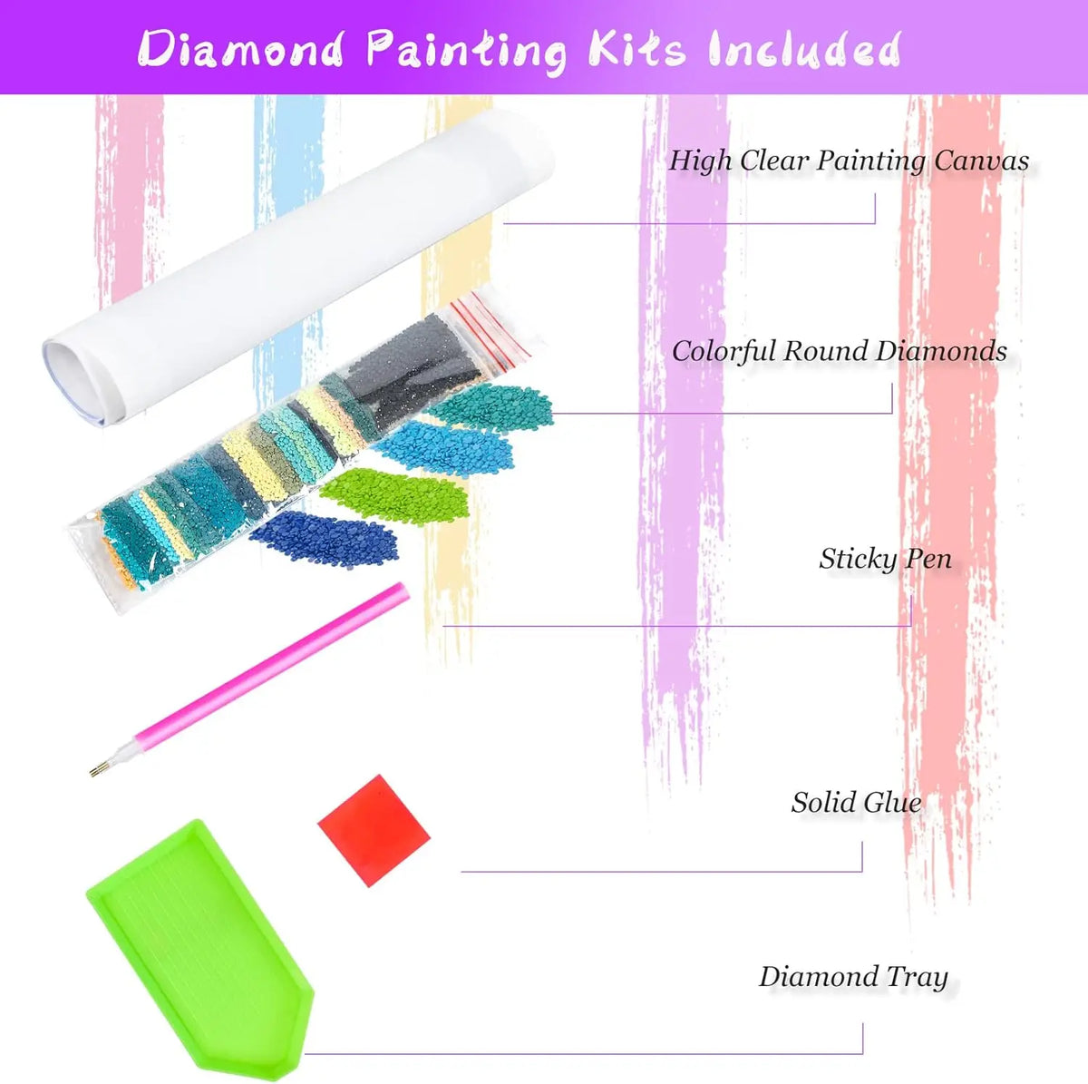 Geometric Cat Diamond Painting Kit, 5D Round Drill Wall Art