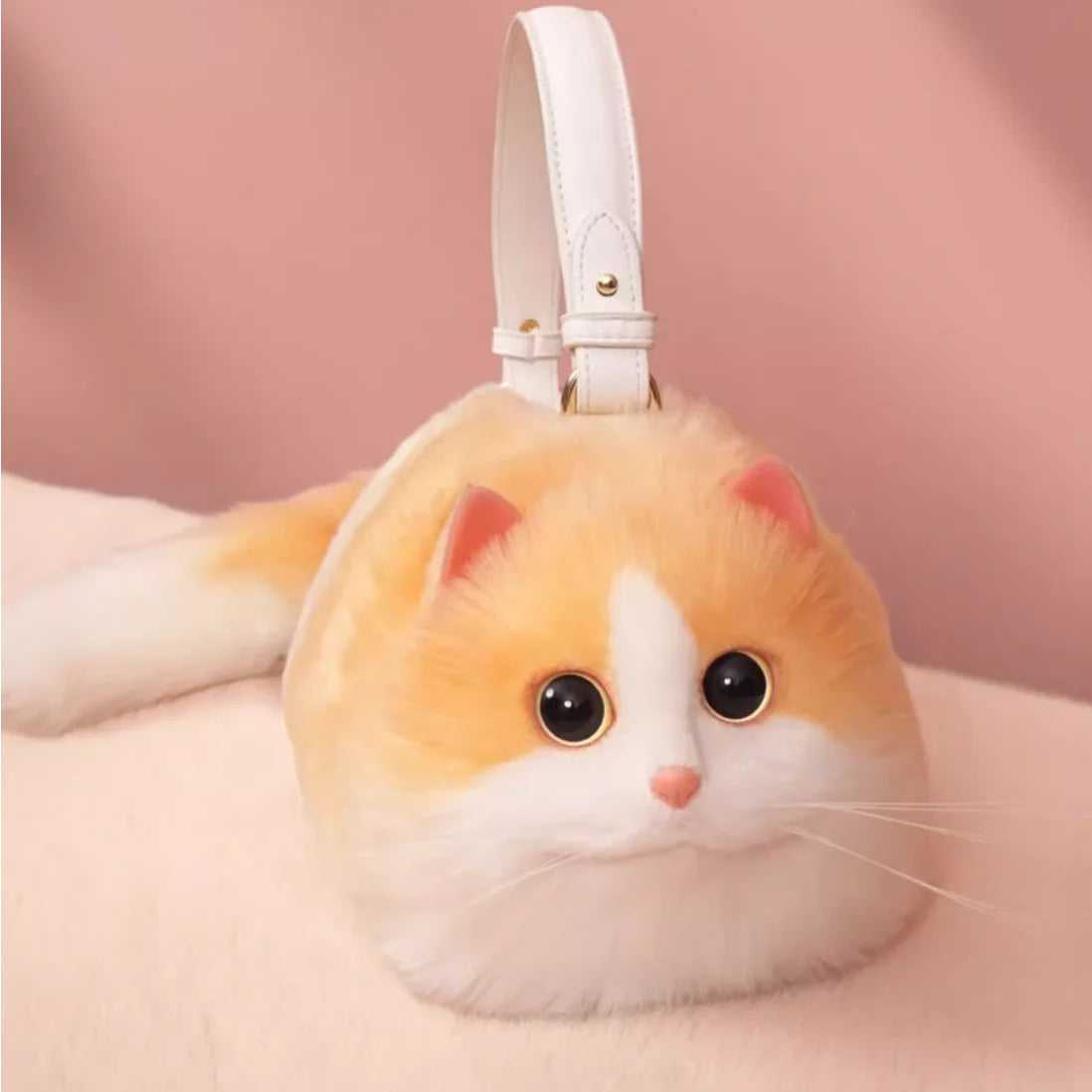 Realistic Fluffy Cat Handbag with Long Plush Tail