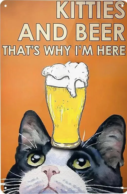 Cats and Wine Vintage Metal Sign, 8 x 12 Inch Bar Wall Decor