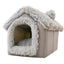 Shaggy Roof Cat House Bed with Fluffy Faux Fur Trim
