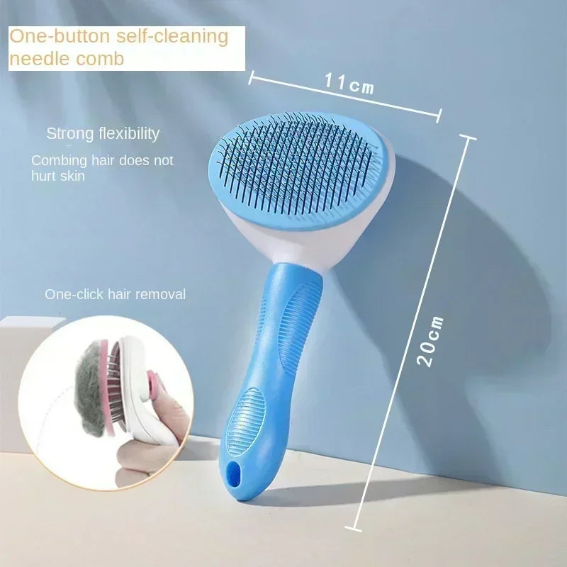 Self-Cleaning Oval Cat Brush, One-Button Fur Release, Pink, Blue or Gray
