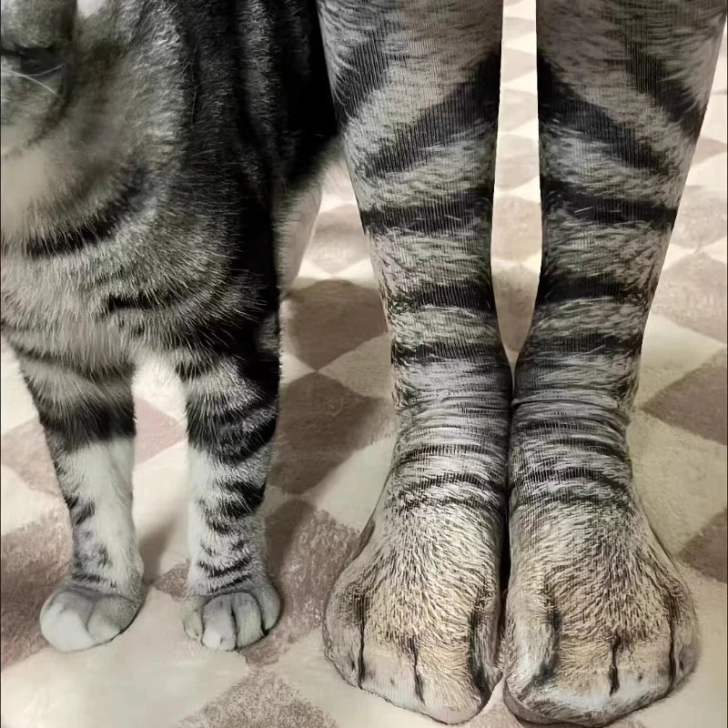 Funny 3D Cat Paw Socks, Printed Animal Paw Crew Socks