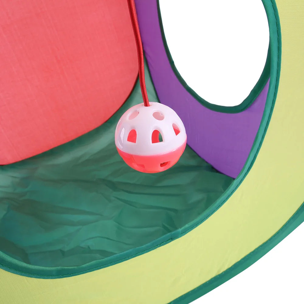 Rainbow Cat Play Cube Tunnel with Hanging Ball Toy