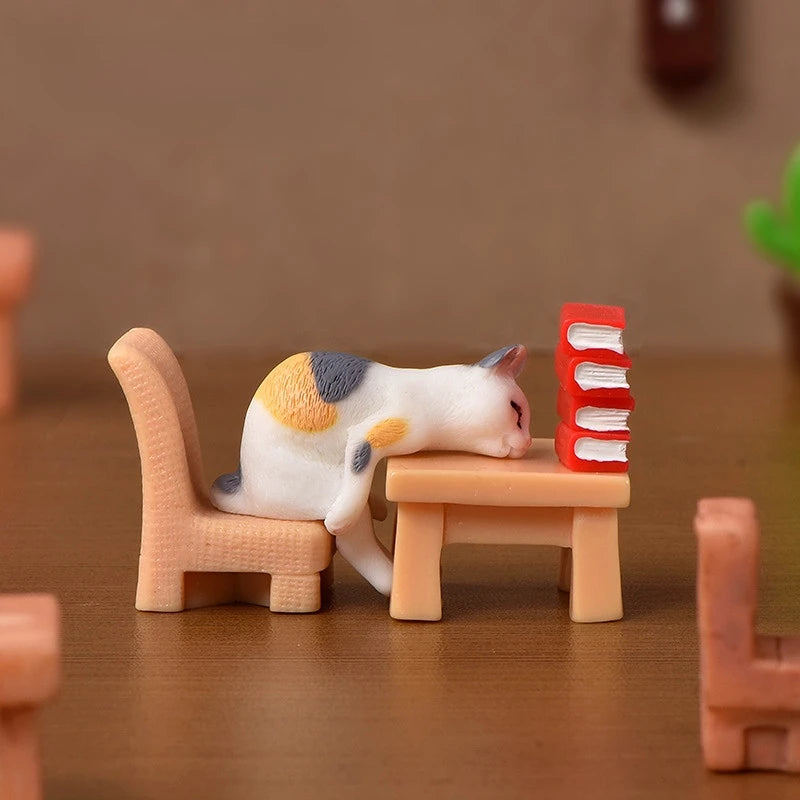 Miniature Resin Cat Figurine for Fairy Gardens and Dollhouses