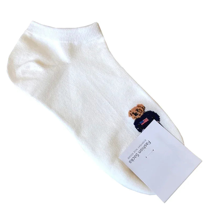 Cute Cartoon Bear Socks for Women, Cotton Blend Ankle Socks
