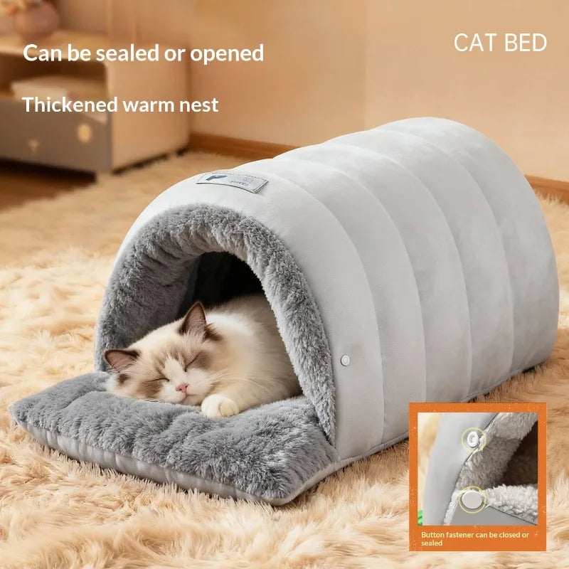 Dual-Mode Cat Cave Sleeping Bag with Snap Front