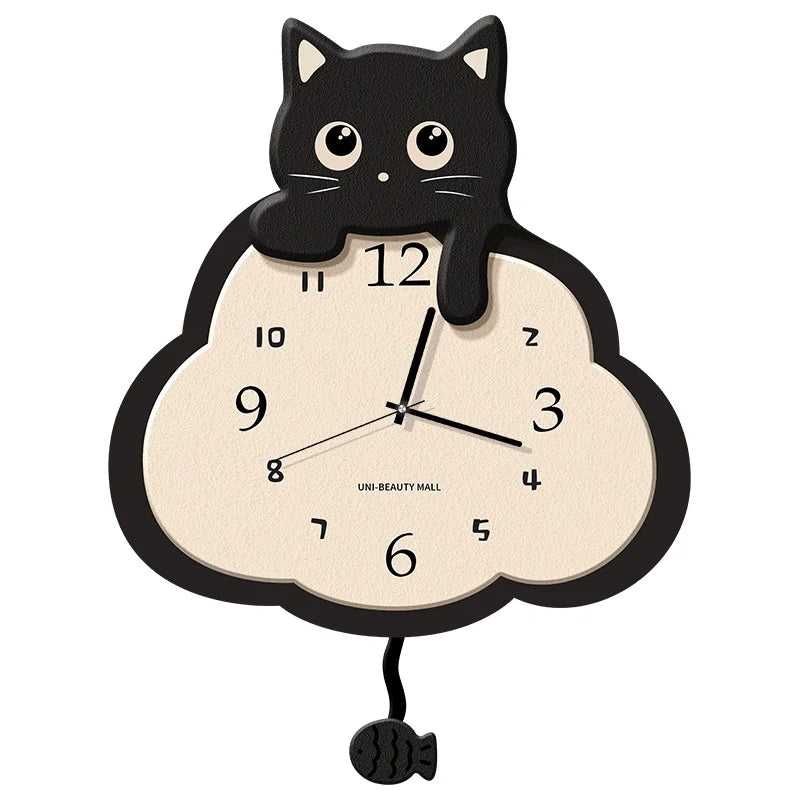 Cartoon Cat Wall Clock With Swinging Tail, 5 Fun Cat Designs