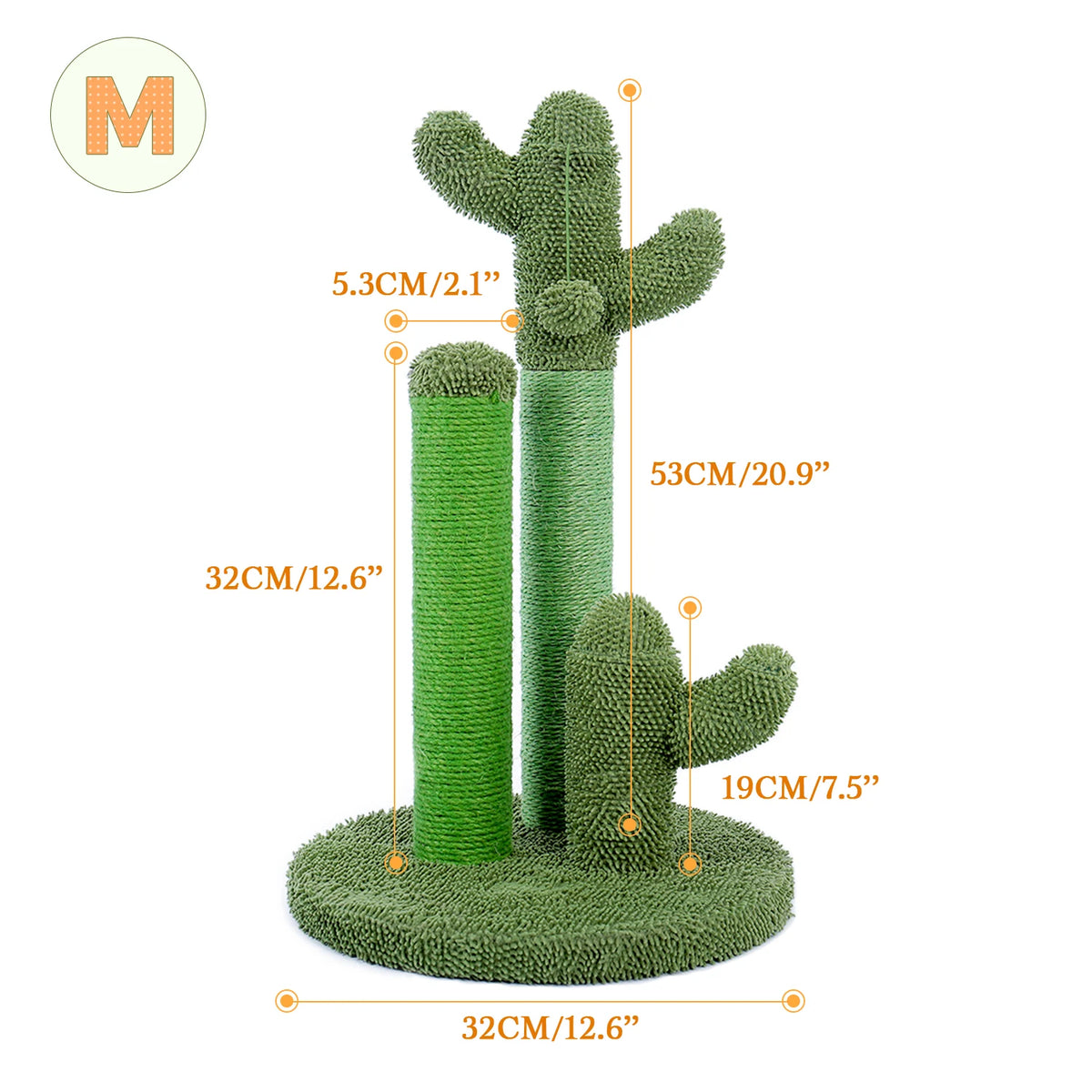 Cactus Cat Scratching Post with 3 Sisal Poles and Dangling Ball