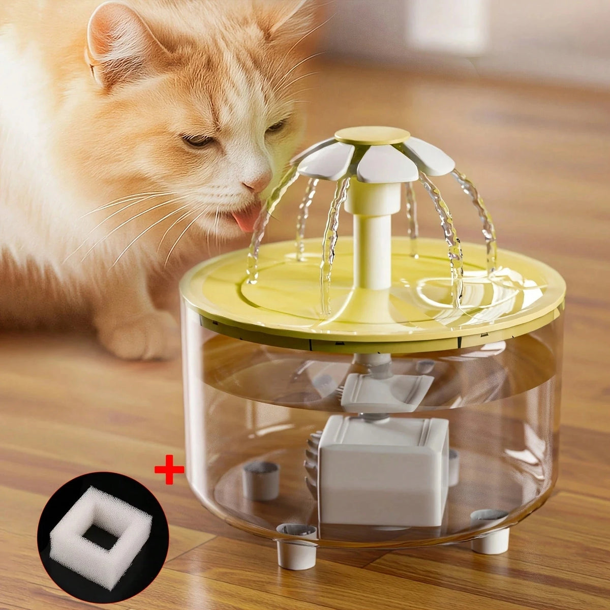 Clear Flower Cat Water Fountain, 1.5L USB Fountain With Adjustable Flow