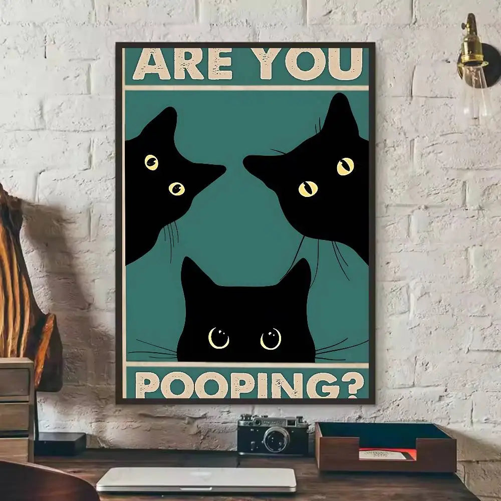 Self-Adhesive Black Cat Poster, Cute Peel and Stick Wall Art