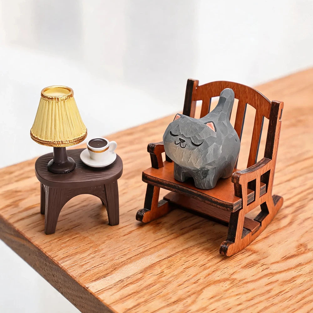 Hand-Carved Wooden Cat Figurine, 8 Breeds in Painted Basswood