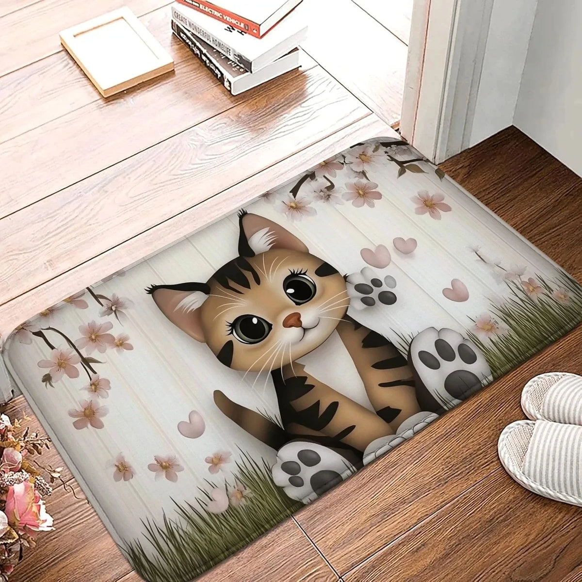 Cute Kitten Doormat with Foam Cushion and Dotted Grip Backing