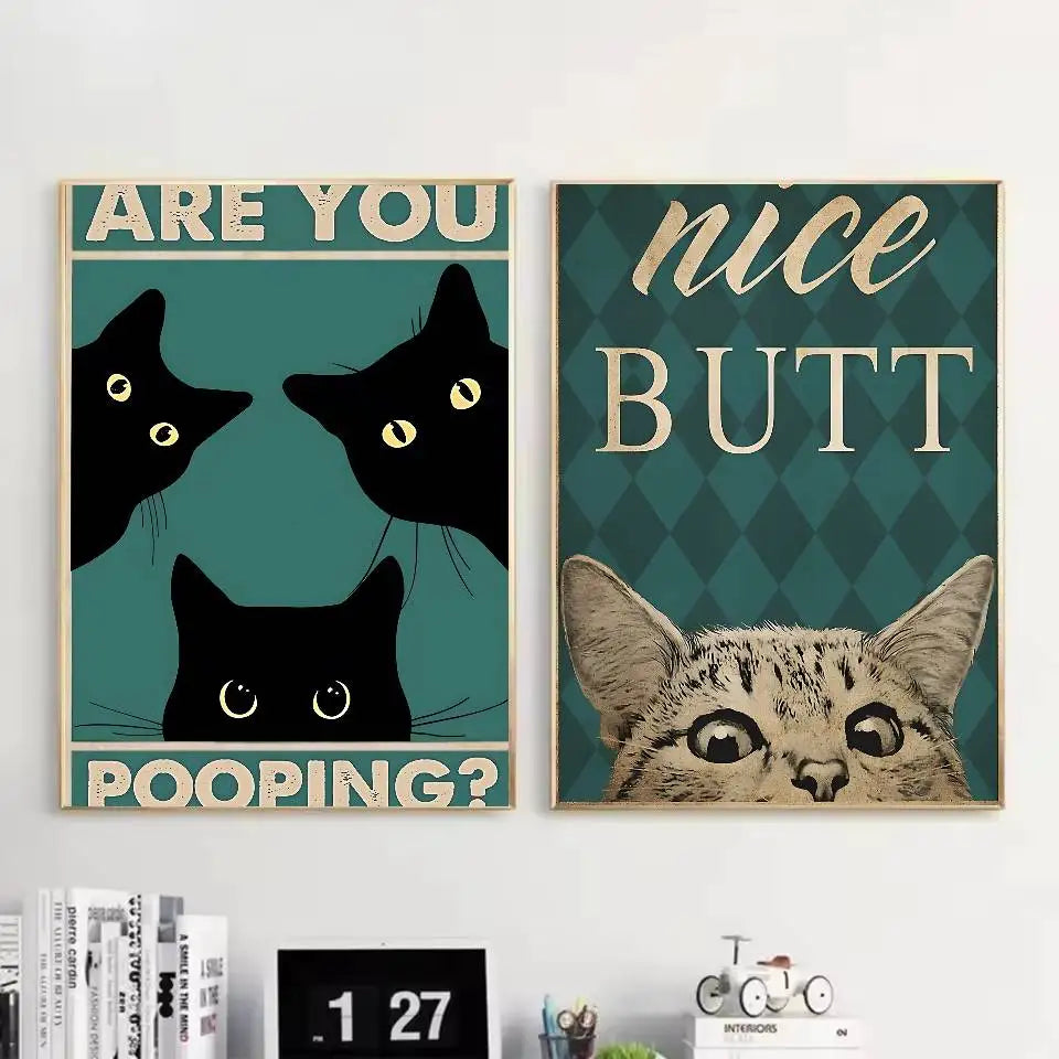 Self-Adhesive Black Cat Poster, Cute Peel and Stick Wall Art