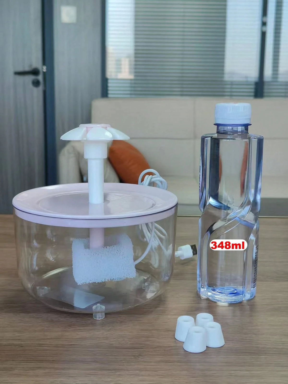 Clear Flower Cat Water Fountain, 1.5L USB Fountain With Adjustable Flow
