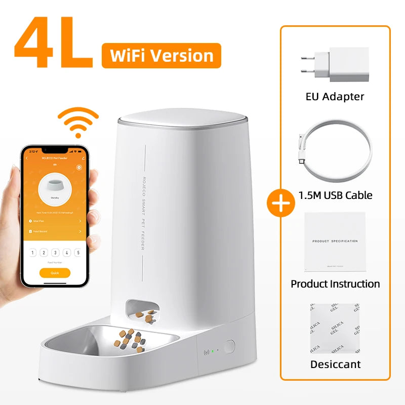Automatic Cat Feeder With Wi-Fi App Control, 4 L Hopper and Stainless Steel Bowl