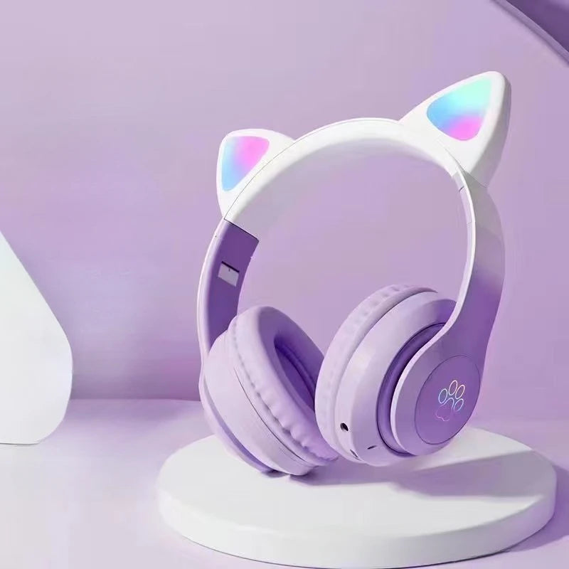CEYYOR Cat Wallet Bluetooth Gaming Headset – RGB Cat Ear Wireless Headphones with 40mm Titanium Drivers, Boom Mic & TF Card