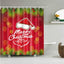 Christmas Shower Curtain with Snowman and Santa, Hooks Included