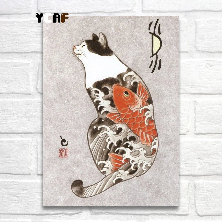 Tattoo Cats Canvas Print, Vintage Tattoo Parlor Cat Wall Art