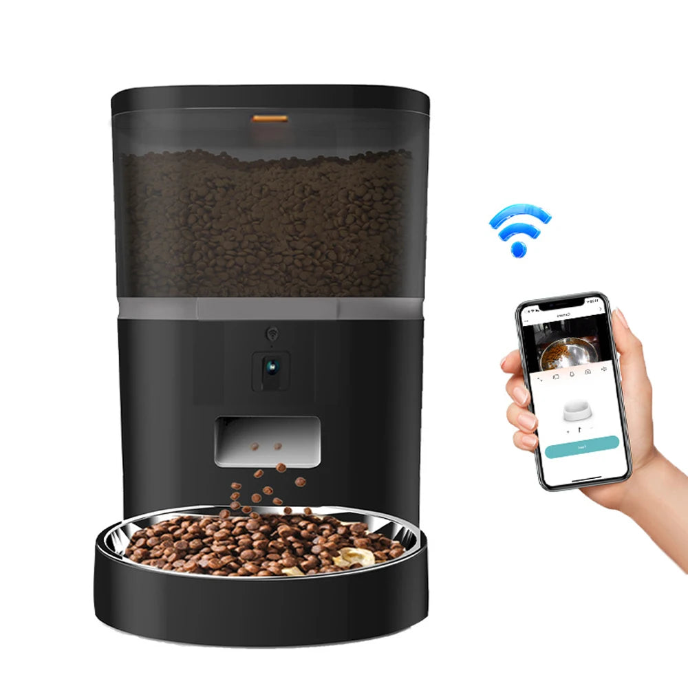 Automatic Cat Feeder With HD Camera and Two Stainless Steel Bowls, 4 L Capacity