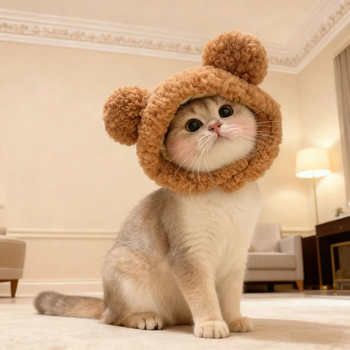 Winter Bear Hood for Cats, Cozy Plush Teddy Bear Hat