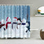 Christmas Shower Curtain with Snowman and Santa, Hooks Included