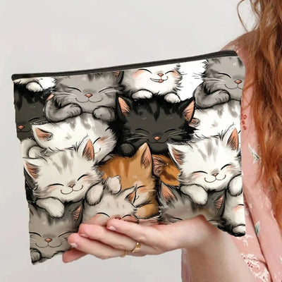 Stacked Cats Makeup Bag, Zipper Pouch With Boxed Bottom, 9.4 x 6.7 Inches