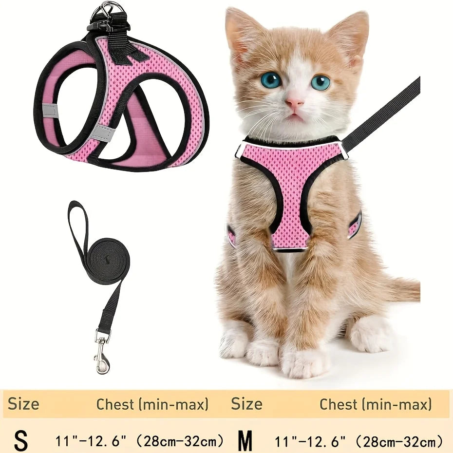 New Kitten Harness Starter Set, Soft Mesh Vest With 5 Ft Leash