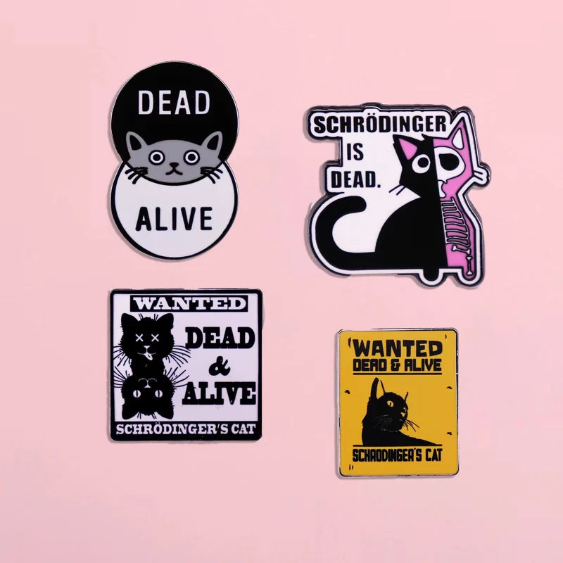 Schrodinger’s Cat Enamel Pin, Funny Physics Cat Badge