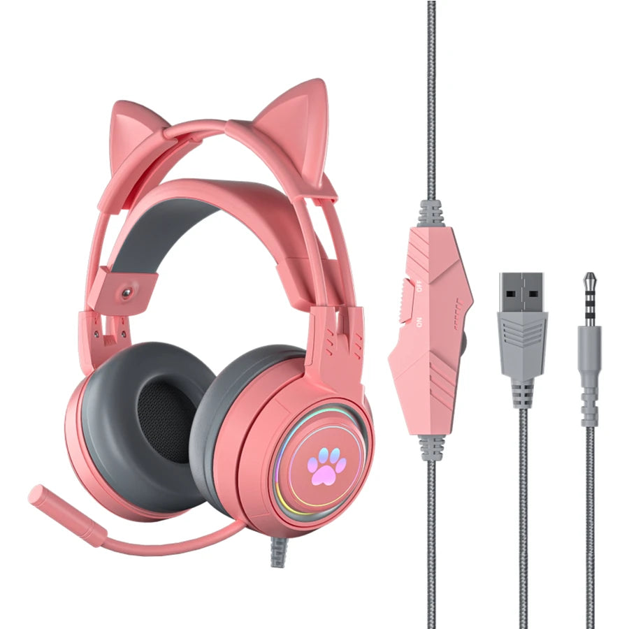 JINSERTA Cat Wallet Cat Ear Gaming Headphones – RGB Wired Headset with Mic, 50mm Drivers, 3.5mm Connection for PC & Phone
