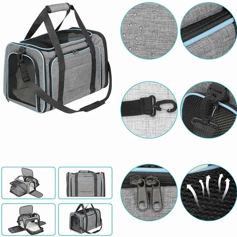 Double Expandable Cat Carrier Bag with Fold-Flat Design, S or L