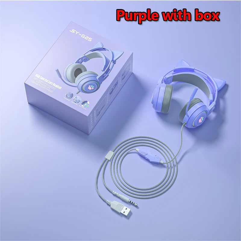 JINSERTA Cat Wallet Cat Ear Gaming Headphones – RGB Wired Headset with Mic, 50mm Drivers, 3.5mm Connection for PC & Phone