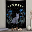 Black Cat Moon Phase Tapestry with Blue Roses, Vertical