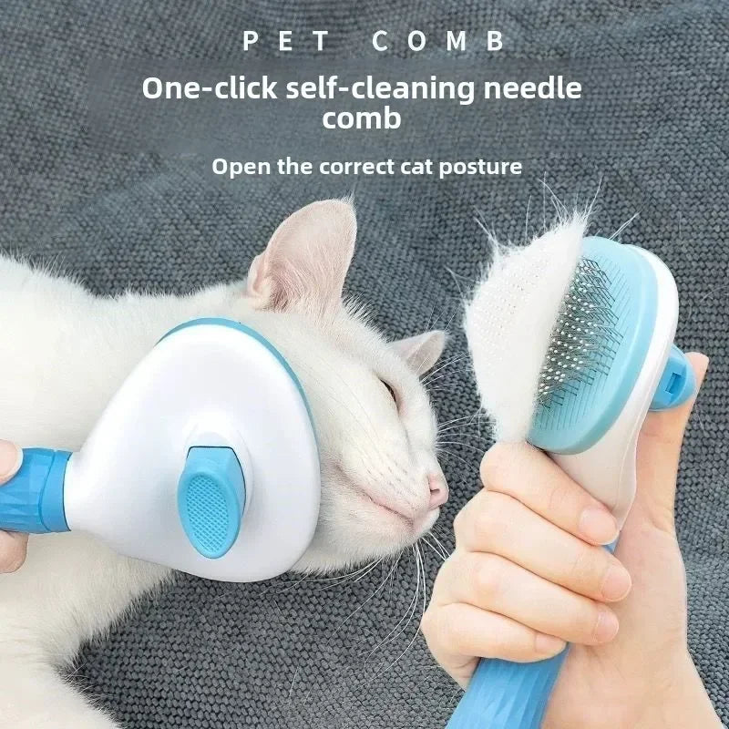 Self-Cleaning Oval Cat Brush, One-Button Fur Release, Pink, Blue or Gray