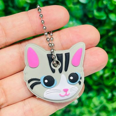 Calico Cat Key Cover Cap, Soft Cat Face Key Topper With Ball Chain