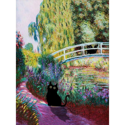 Black Cat in Monet’s Water Lilies Canvas Print, Funny Art Parody Poster
